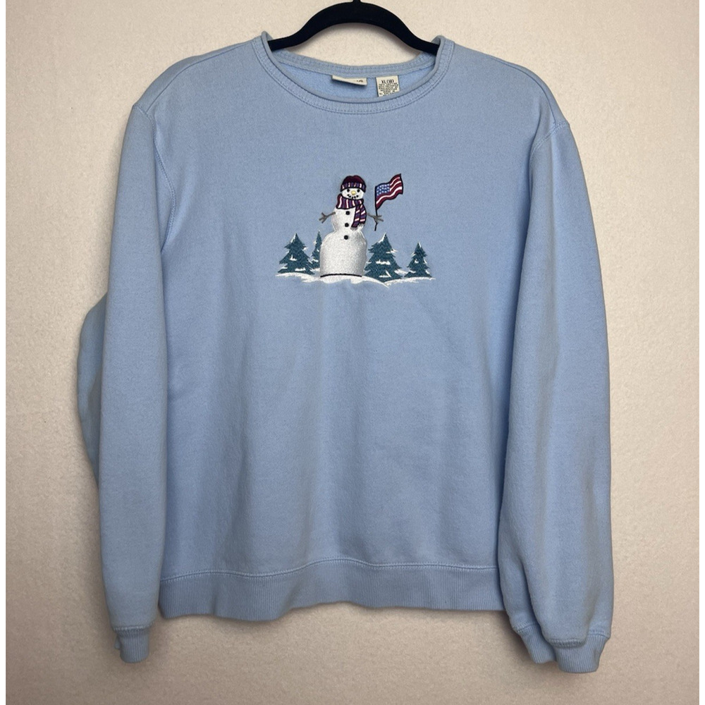 Classic Elements Light Blue Long Sleeve Pullover Sweatshirt Size XL Snowman USA